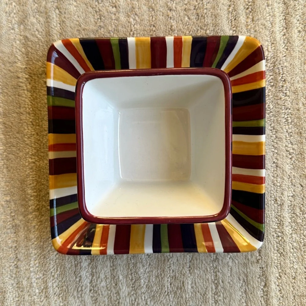 The Pampered Chef Simple Additions Stripe Set Plate and Square Bowl Entertaining